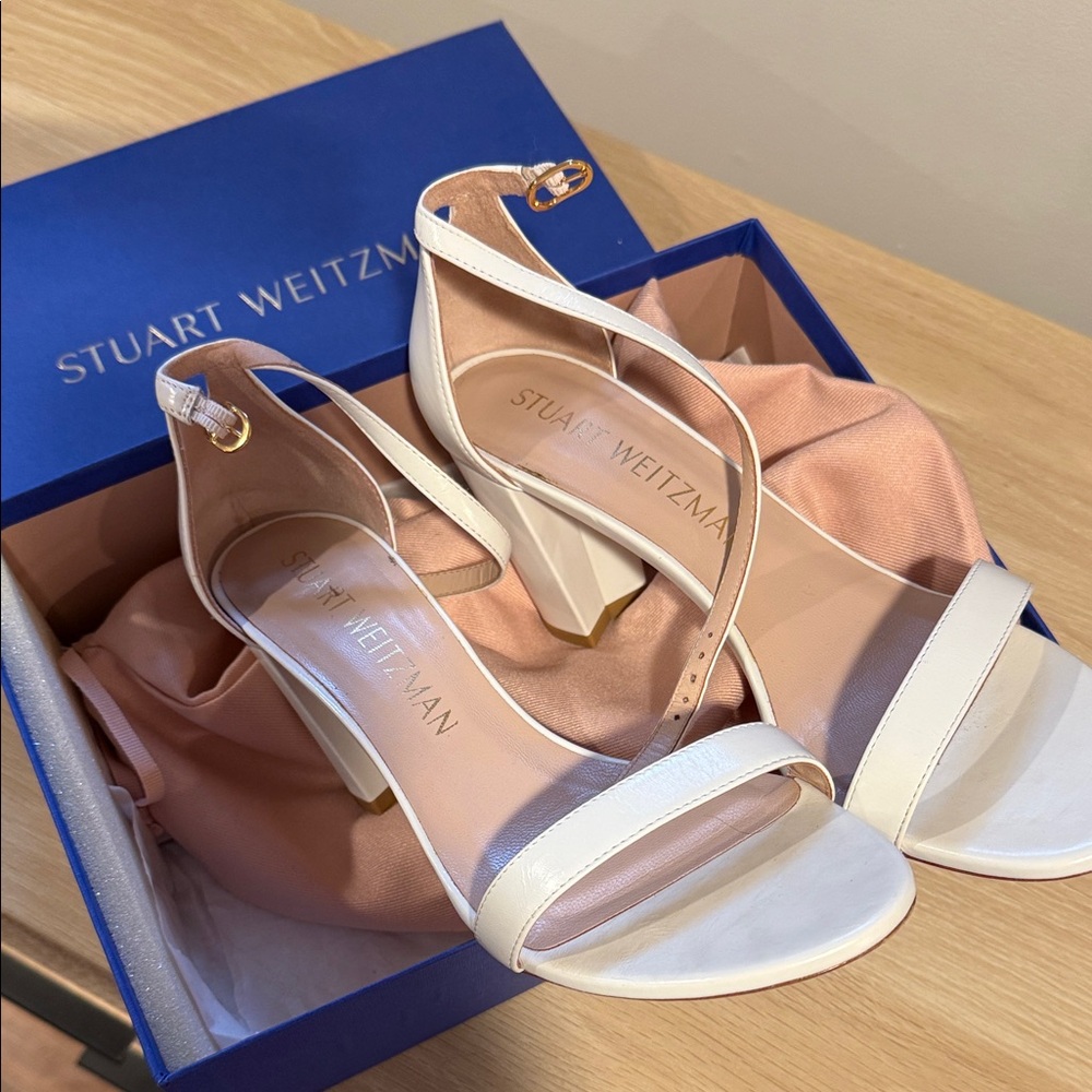 Stuart Weitzman Nearly Nude White Heeled Sandals